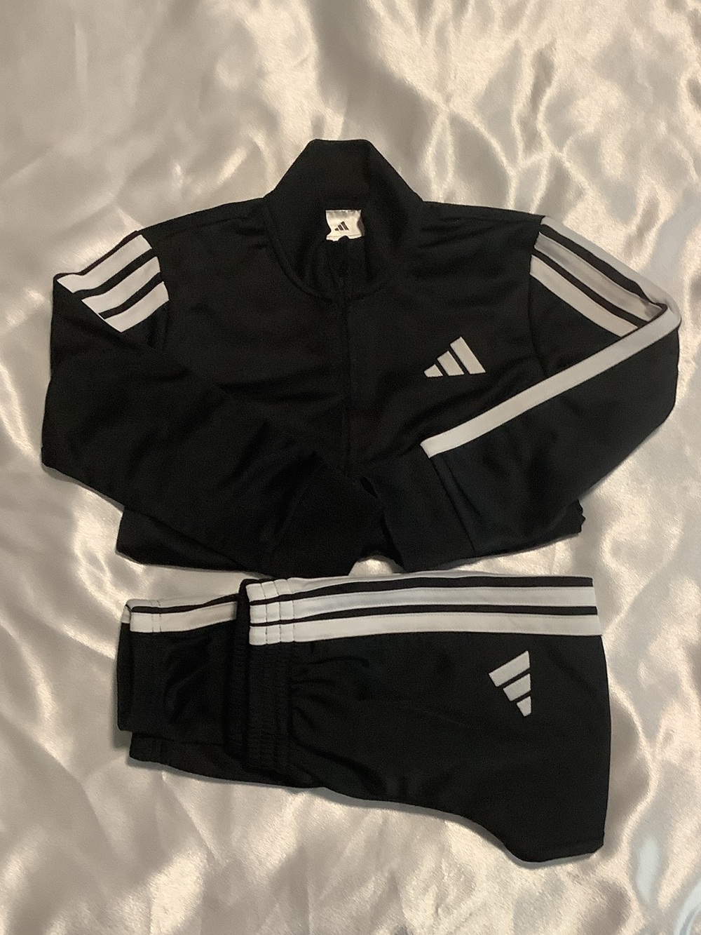 adidas Black Track Jacket and Pants with White Stripes